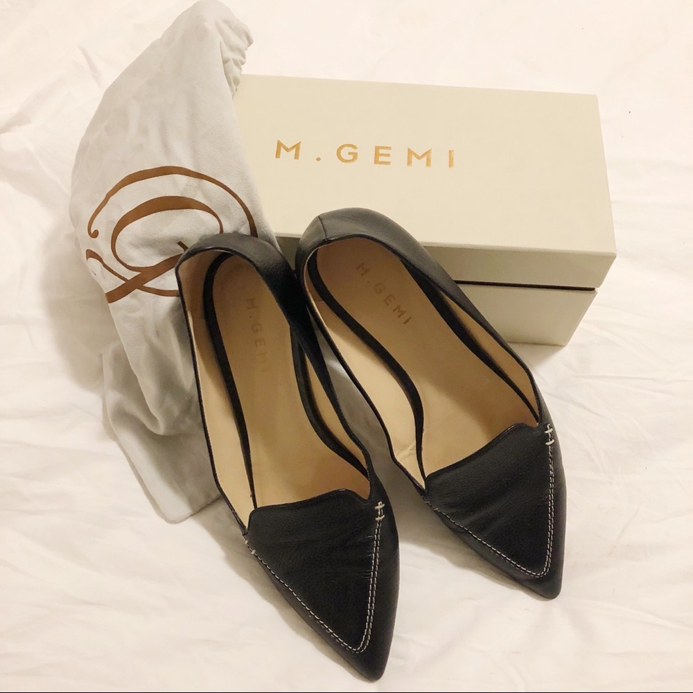 M. Gemi Black Stellato Pointed Toe Leather Flats